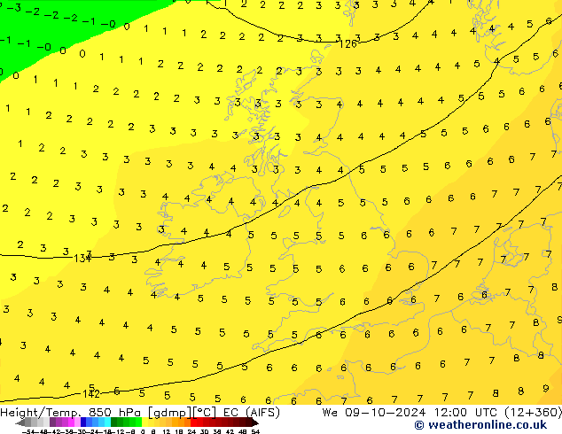 Height/Temp. 850 гПа EC (AIFS) ср 09.10.2024 12 UTC