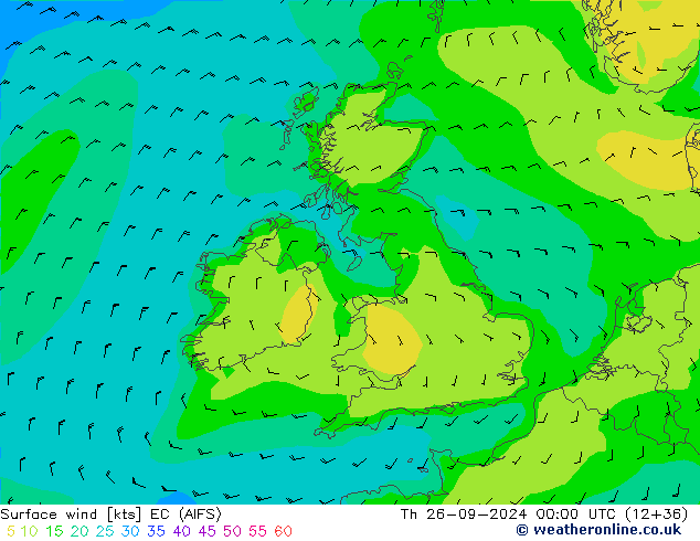 ветер 10 m EC (AIFS) чт 26.09.2024 00 UTC