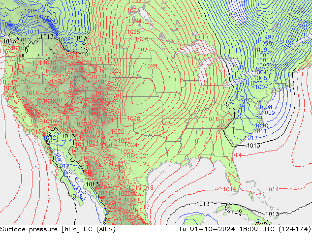 Surface pressure EC (AIFS) Tu 01.10.2024 18 UTC