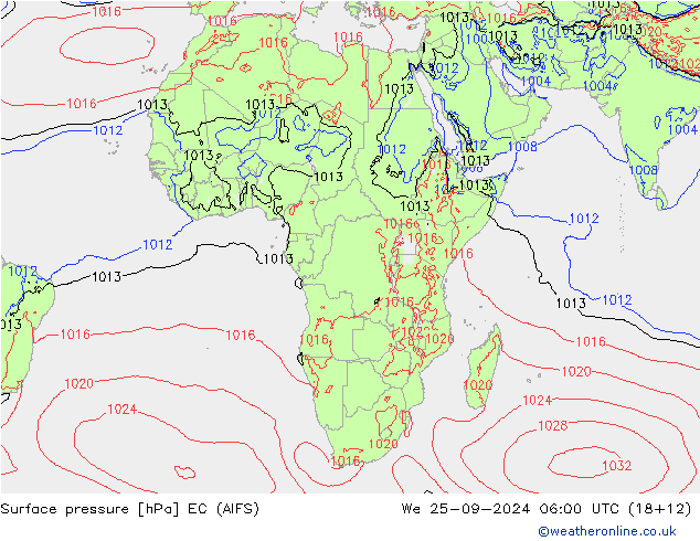 Atmosférický tlak EC (AIFS) St 25.09.2024 06 UTC