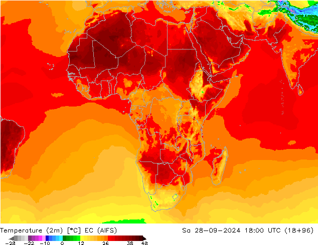 Temperatura (2m) EC (AIFS) sab 28.09.2024 18 UTC