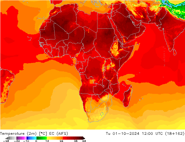 Temperature (2m) EC (AIFS) Tu 01.10.2024 12 UTC