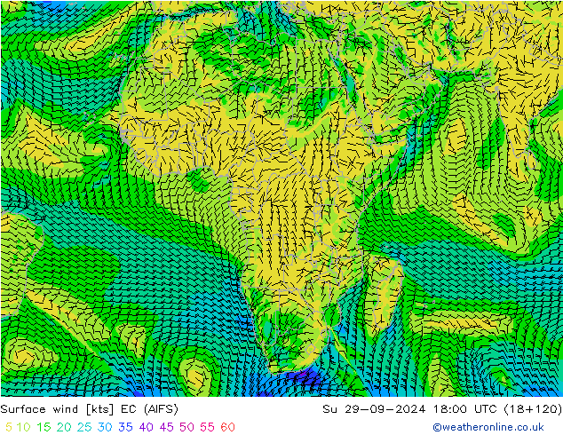 Surface wind EC (AIFS) Su 29.09.2024 18 UTC