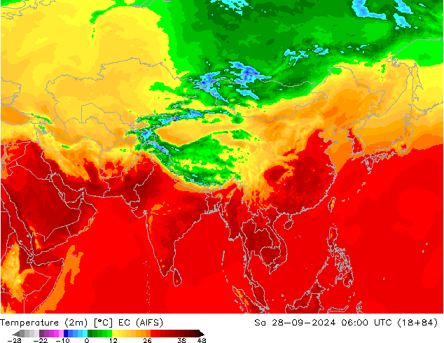 Sıcaklık Haritası (2m) EC (AIFS) Cts 28.09.2024 06 UTC