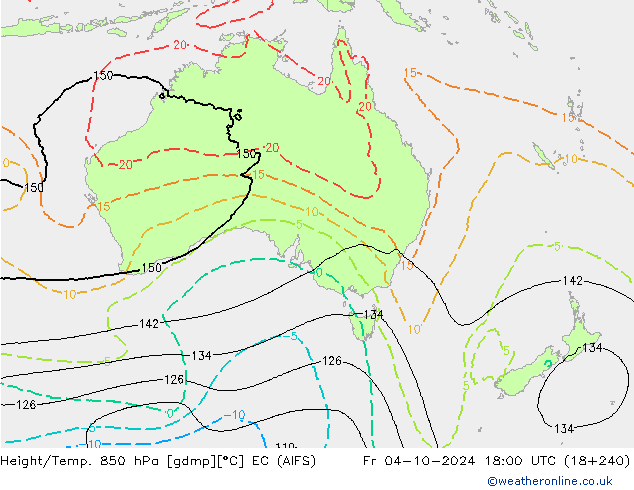 Geop./Temp. 850 hPa EC (AIFS) vie 04.10.2024 18 UTC