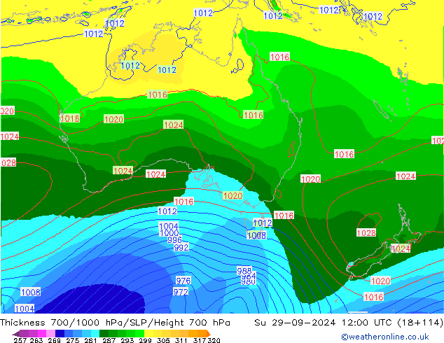 Thck 700-1000 hPa EC (AIFS) Su 29.09.2024 12 UTC