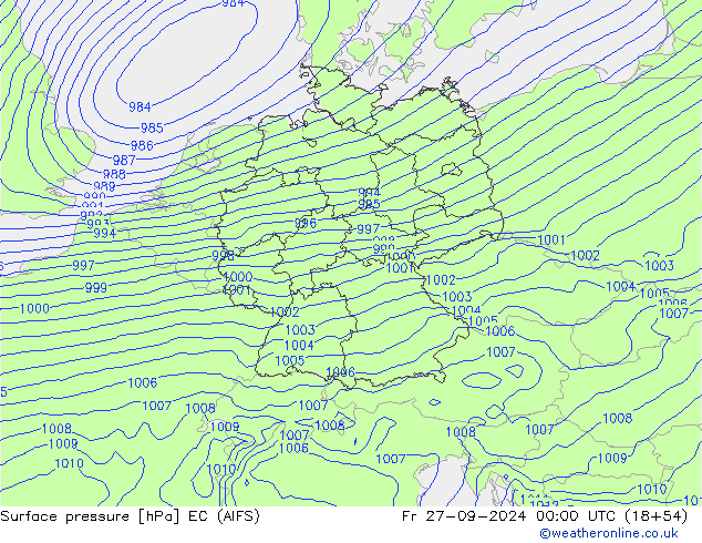 Atmosférický tlak EC (AIFS) Pá 27.09.2024 00 UTC