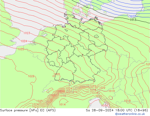 Atmosférický tlak EC (AIFS) So 28.09.2024 18 UTC