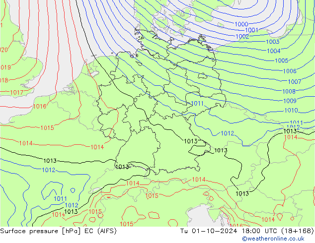 Atmosférický tlak EC (AIFS) Út 01.10.2024 18 UTC