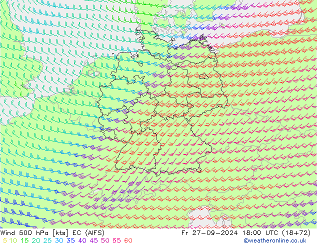 Wind 500 hPa EC (AIFS) Pá 27.09.2024 18 UTC