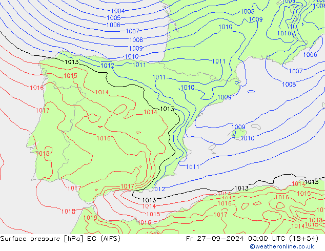 Surface pressure EC (AIFS) Fr 27.09.2024 00 UTC