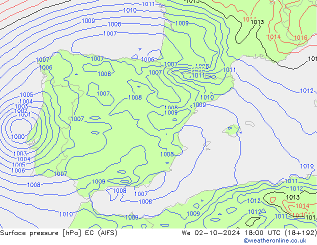 Surface pressure EC (AIFS) We 02.10.2024 18 UTC