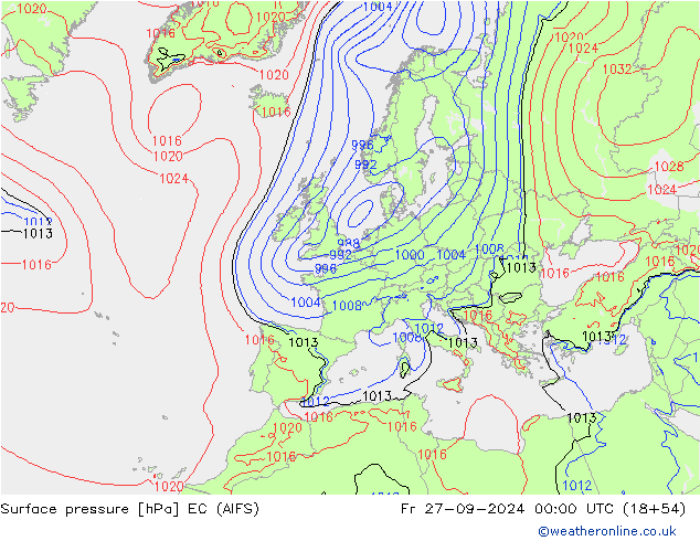 Surface pressure EC (AIFS) Fr 27.09.2024 00 UTC