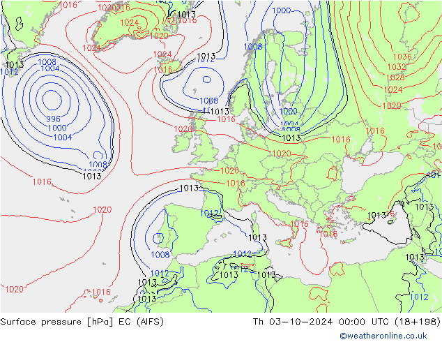 Surface pressure EC (AIFS) Th 03.10.2024 00 UTC