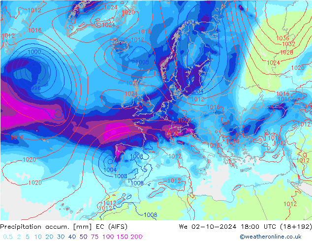 Totale neerslag EC (AIFS) wo 02.10.2024 18 UTC