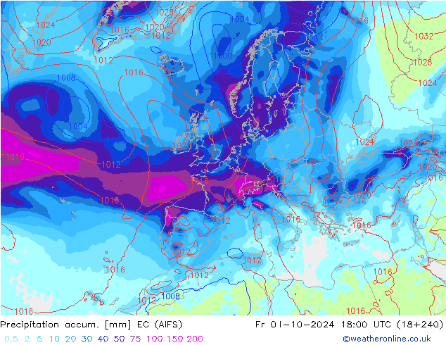 Précipitation accum. EC (AIFS) ven 04.10.2024 18 UTC