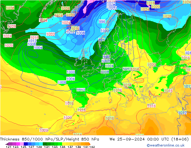 Thck 850-1000 hPa EC (AIFS) We 25.09.2024 00 UTC