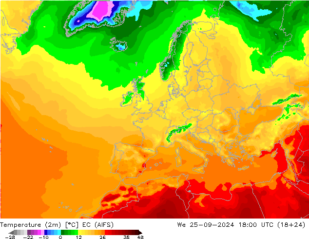 Temperature (2m) EC (AIFS) We 25.09.2024 18 UTC