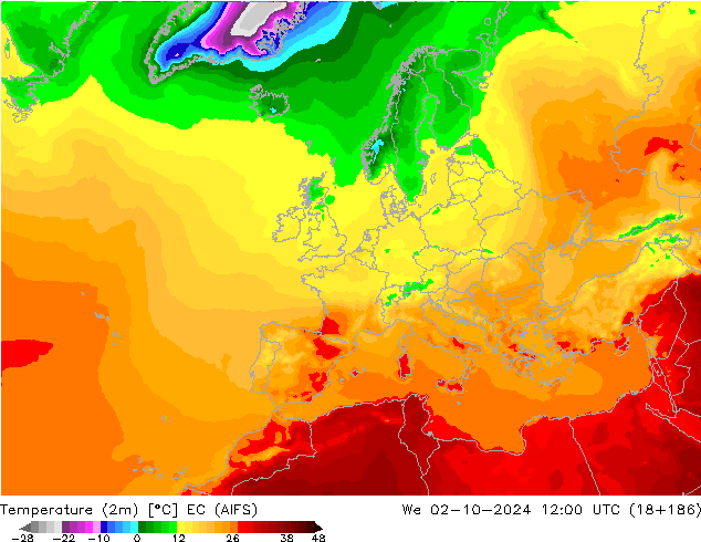 Temperatura (2m) EC (AIFS) Qua 02.10.2024 12 UTC