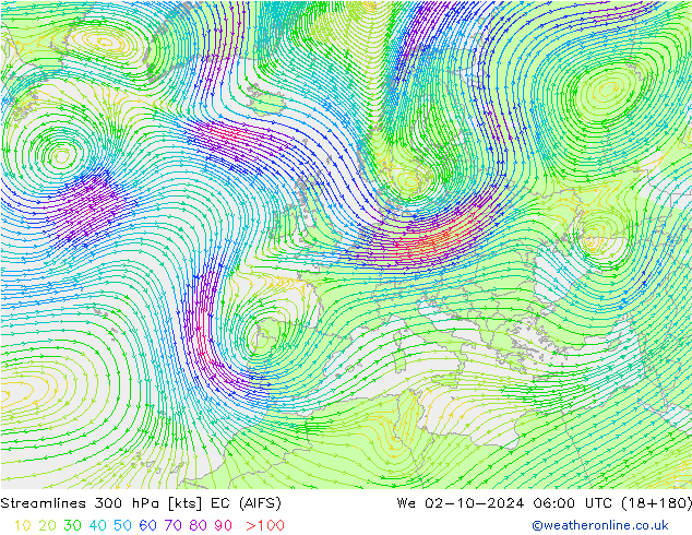 ветер 300 гПа EC (AIFS) ср 02.10.2024 06 UTC