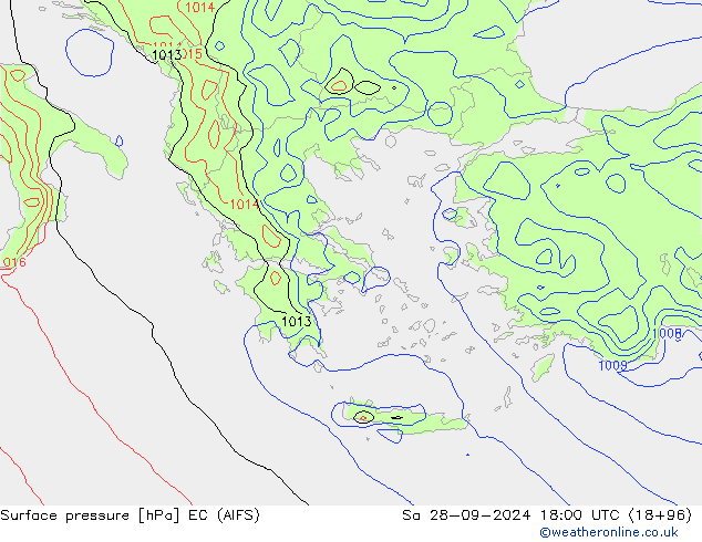 Surface pressure EC (AIFS) Sa 28.09.2024 18 UTC