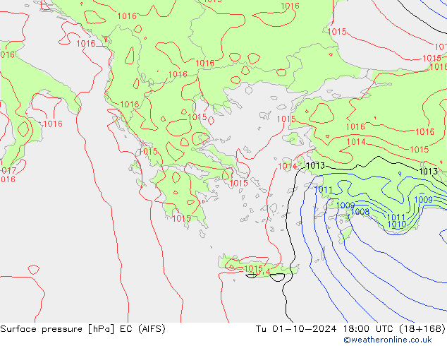 Yer basıncı EC (AIFS) Sa 01.10.2024 18 UTC