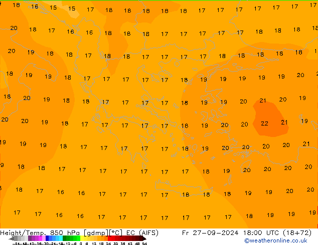 Géop./Temp. 850 hPa EC (AIFS) ven 27.09.2024 18 UTC