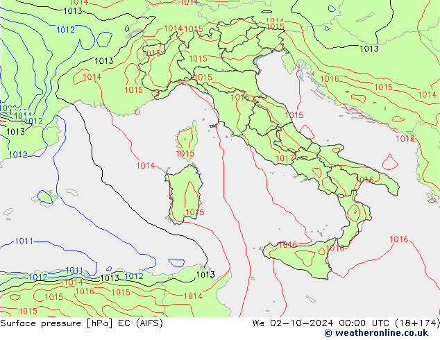 Surface pressure EC (AIFS) We 02.10.2024 00 UTC