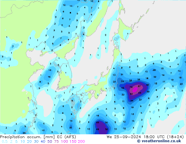 Precipitation accum. EC (AIFS) ср 25.09.2024 18 UTC