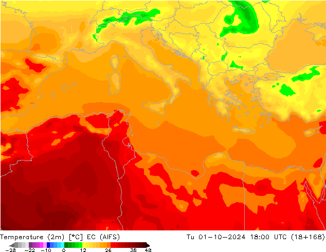 Temperature (2m) EC (AIFS) Tu 01.10.2024 18 UTC