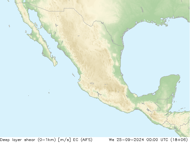 Deep layer shear (0-1km) EC (AIFS) śro. 25.09.2024 00 UTC