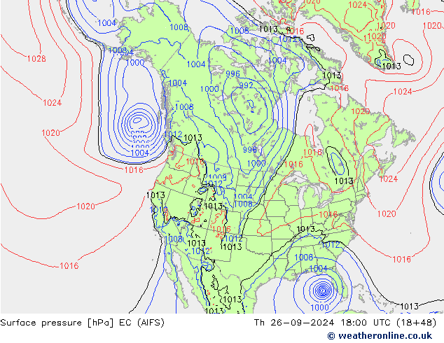 Atmosférický tlak EC (AIFS) Čt 26.09.2024 18 UTC