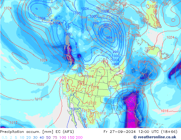 Precipitation accum. EC (AIFS) Fr 27.09.2024 12 UTC