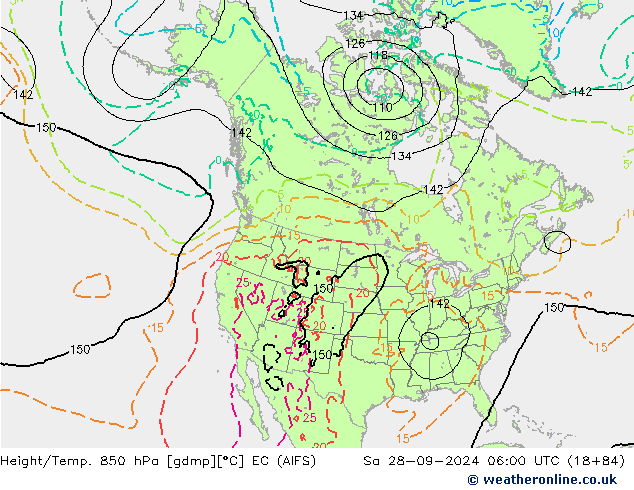 Height/Temp. 850 гПа EC (AIFS) сб 28.09.2024 06 UTC