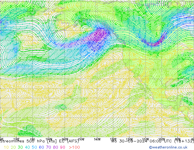 Stroomlijn 500 hPa EC (AIFS) ma 30.09.2024 06 UTC