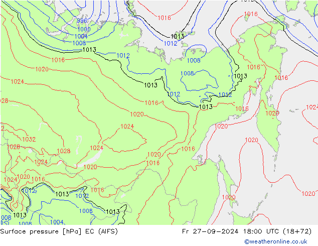 Surface pressure EC (AIFS) Fr 27.09.2024 18 UTC