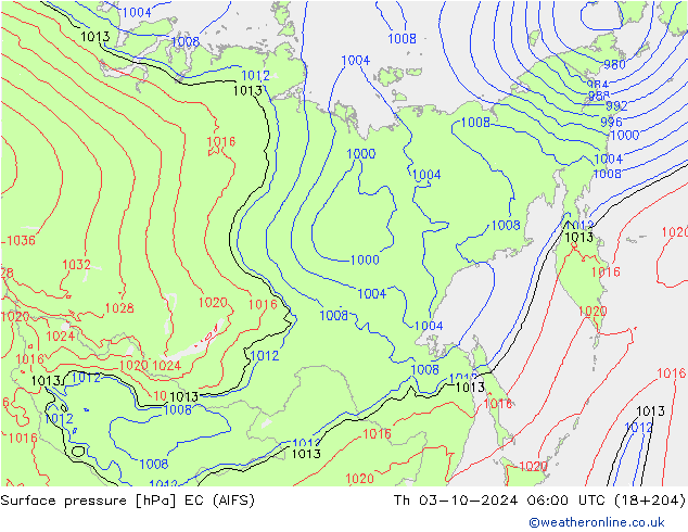 приземное давление EC (AIFS) чт 03.10.2024 06 UTC