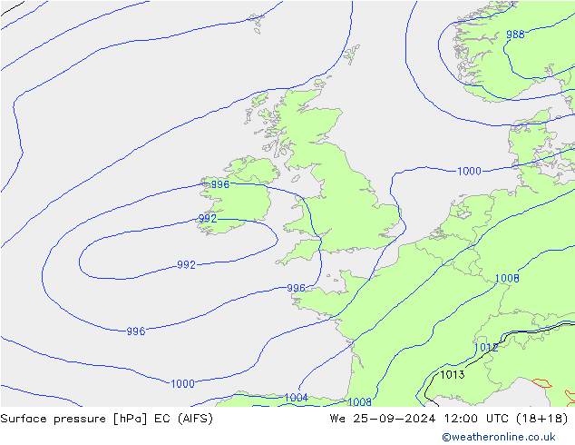 Surface pressure EC (AIFS) We 25.09.2024 12 UTC