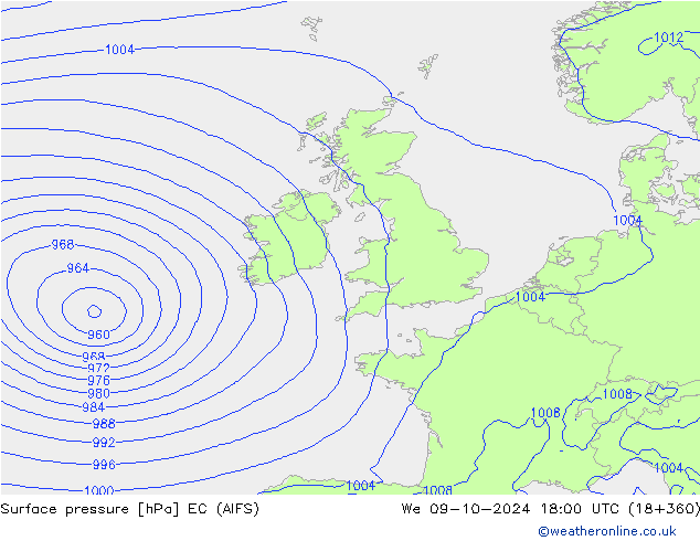 Surface pressure EC (AIFS) We 09.10.2024 18 UTC