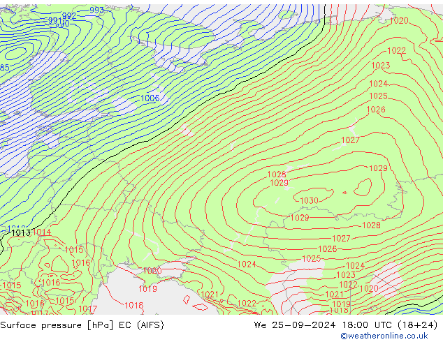 Surface pressure EC (AIFS) We 25.09.2024 18 UTC