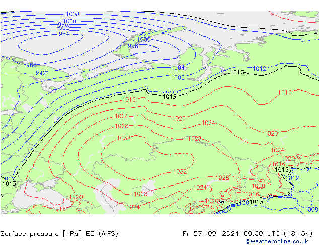 Luchtdruk (Grond) EC (AIFS) vr 27.09.2024 00 UTC