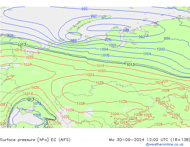 Atmosférický tlak EC (AIFS) Po 30.09.2024 12 UTC