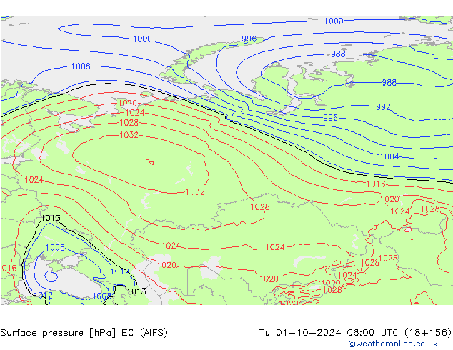 приземное давление EC (AIFS) вт 01.10.2024 06 UTC