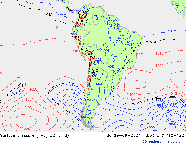 Surface pressure EC (AIFS) Su 29.09.2024 18 UTC