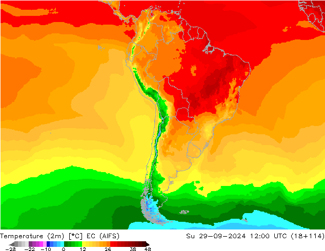 Temperature (2m) EC (AIFS) Su 29.09.2024 12 UTC