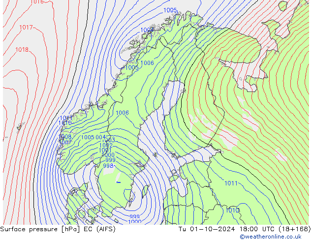 Pressione al suolo EC (AIFS) mar 01.10.2024 18 UTC