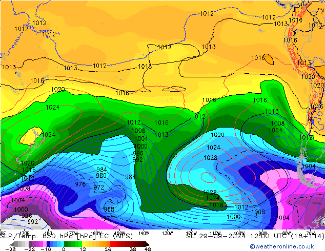 850 hPa Yer Bas./Sıc EC (AIFS) Paz 29.09.2024 12 UTC