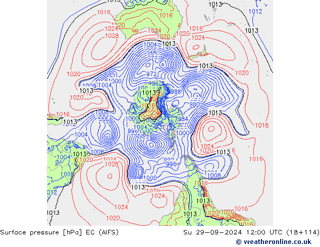 Surface pressure EC (AIFS) Su 29.09.2024 12 UTC