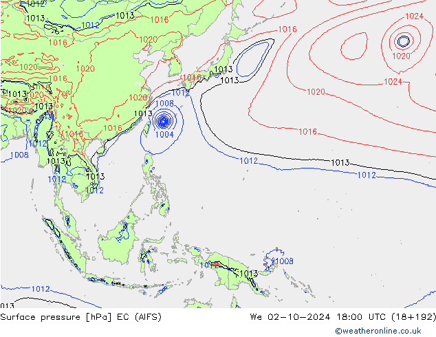 Surface pressure EC (AIFS) We 02.10.2024 18 UTC