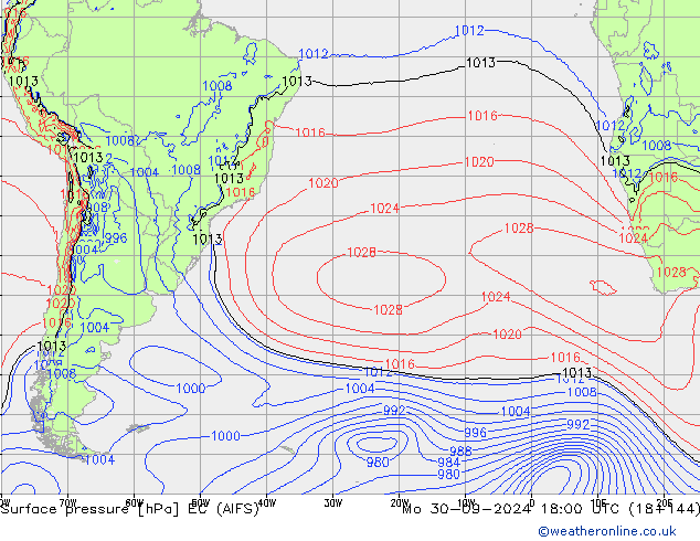 Atmosférický tlak EC (AIFS) Po 30.09.2024 18 UTC